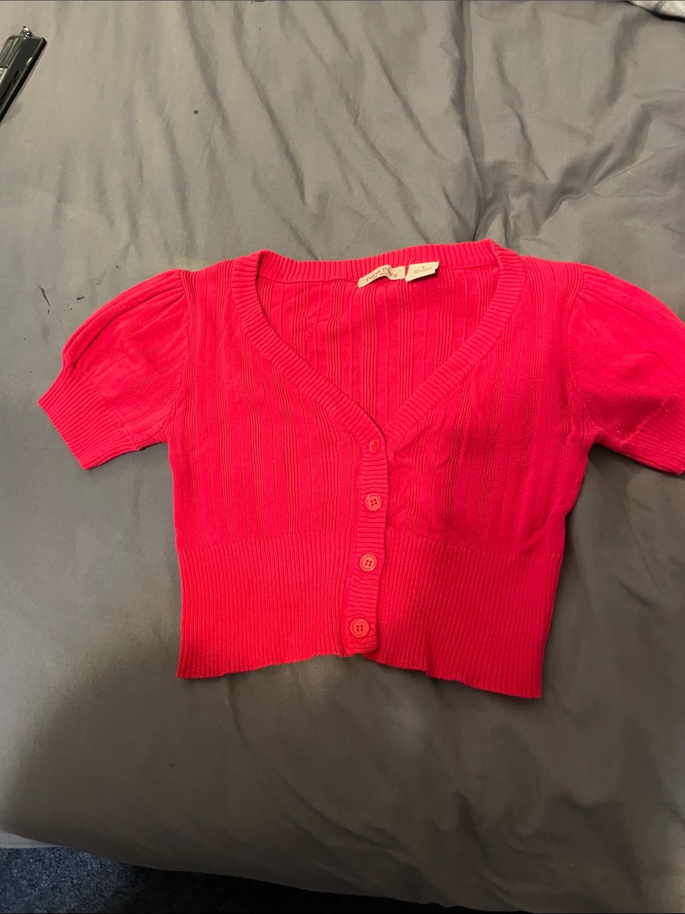 Paris Blues Hot Pink Short Puff Sleeve Button Cardigan